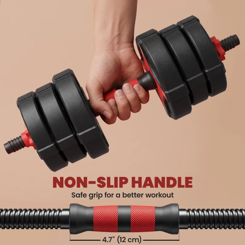Soozier 66 lb 5-in-1 Adjustable Dumbbell Set Connector, Converts to Barbell, Kettlebell, Push-Up Stand and Plates