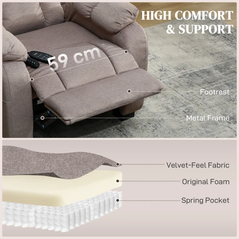 HOMCOM Massage Recliner Chair with Quiet Brushless Motor Pet-Friendly Fabric Power Recliner with 2 Memory Positions Brown