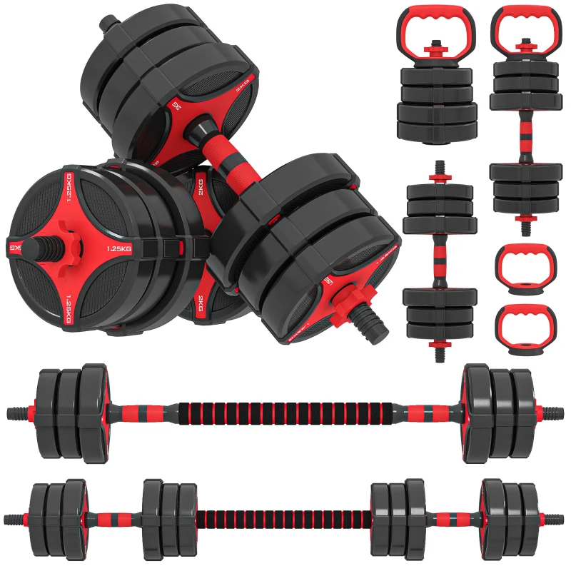 Soozier 66 lb 5-in-1 Adjustable Dumbbell Set Connector, Converts to Barbell, Kettlebell, Push-Up Stand and Plates