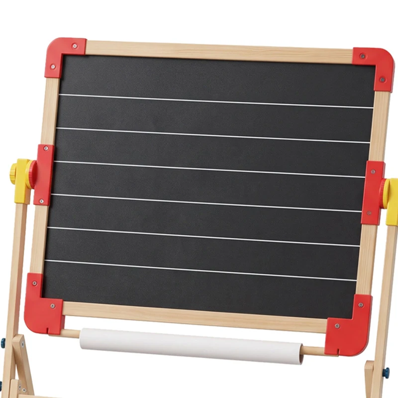 Qaba Art Easel for Kids, 3-in-1 Wooden Standing Kids Easel, Double-Sided Whiteboard Chalkboard, 360° Rotating for 3-8 Natural