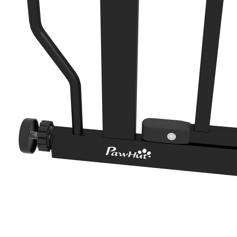 PawHut 30"- 34" Easy Install Pet Gate w/ Door & Double Locking System, Extra Wide Dog Gate for Stairs, Hallways, Black