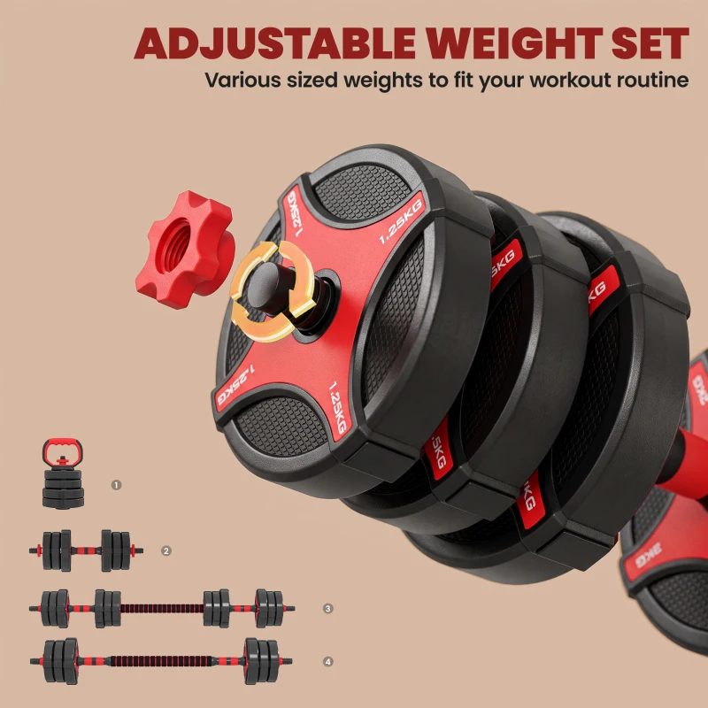 Soozier 66 lb 5-in-1 Adjustable Dumbbell Set Connector, Converts to Barbell, Kettlebell, Push-Up Stand and Plates