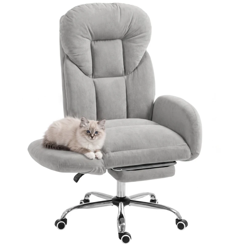 HOMCOM Cross Legged Office Chair with Footrest, 90°-180° Flip Armrests, Task Desk Chair, Light Grey