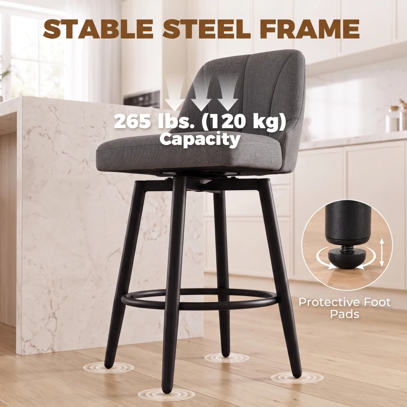 HOMCOM Bar Stools Modern Swivel Counter Height Stools Backrest Set of 2 Dark Grey
