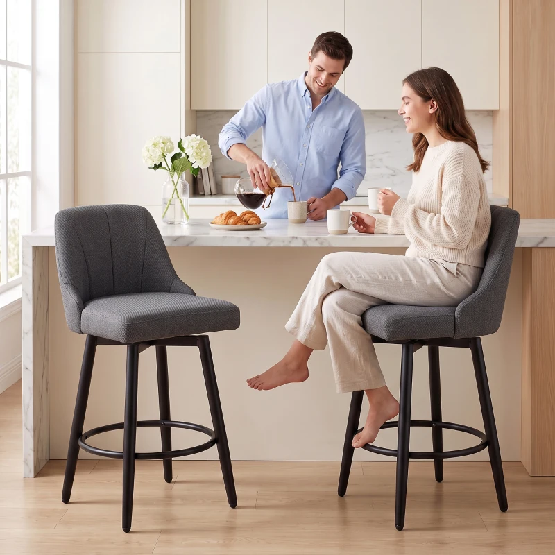 HOMCOM Bar Stools Modern Swivel Counter Height Stools Backrest Set of 2 Dark Grey