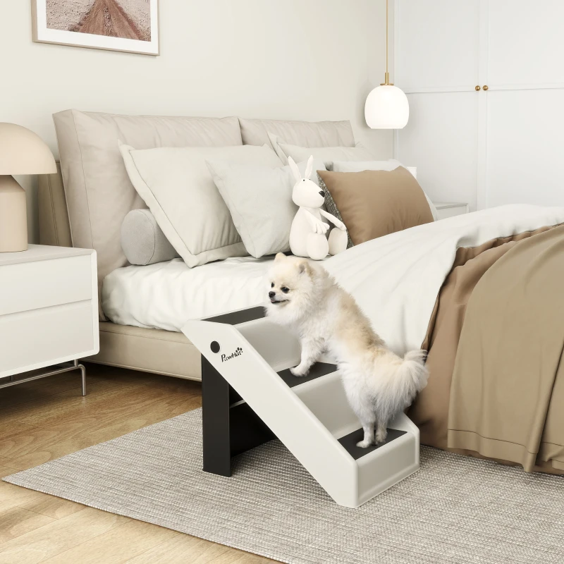 PawHut Dog Stairs for Small Dogs, 14.5" H Foldable Pet Ramp with 3 Non-Slip Steps for High Beds or Sofas