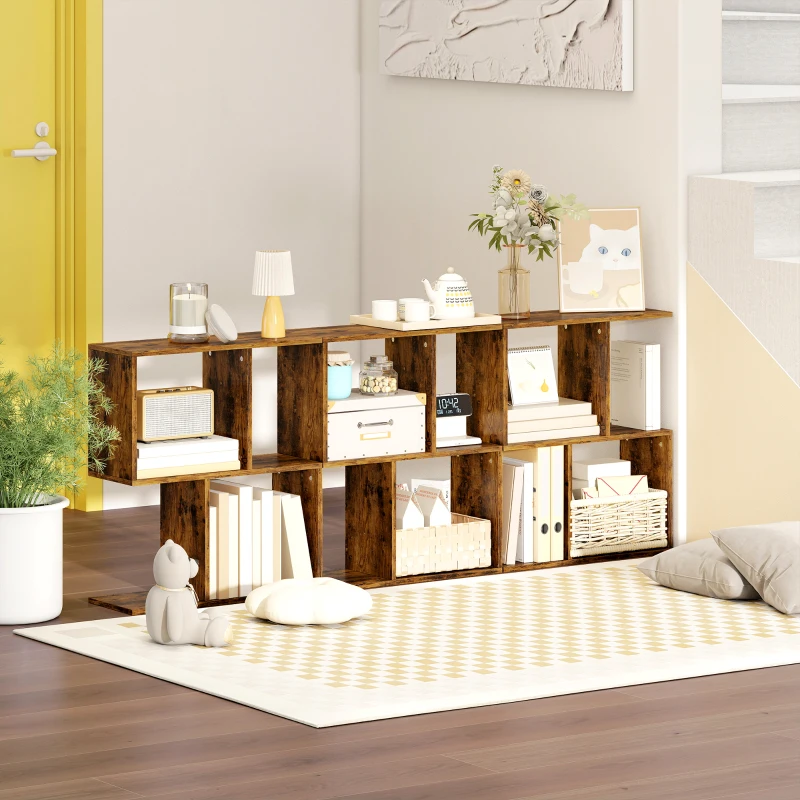 HOMCOM End Table, Narrow Side Table with Storage Shelves, S-Shaped, 3-Tier, 19.7" W x 7.7" D x 22.8" H, Rustic Brown