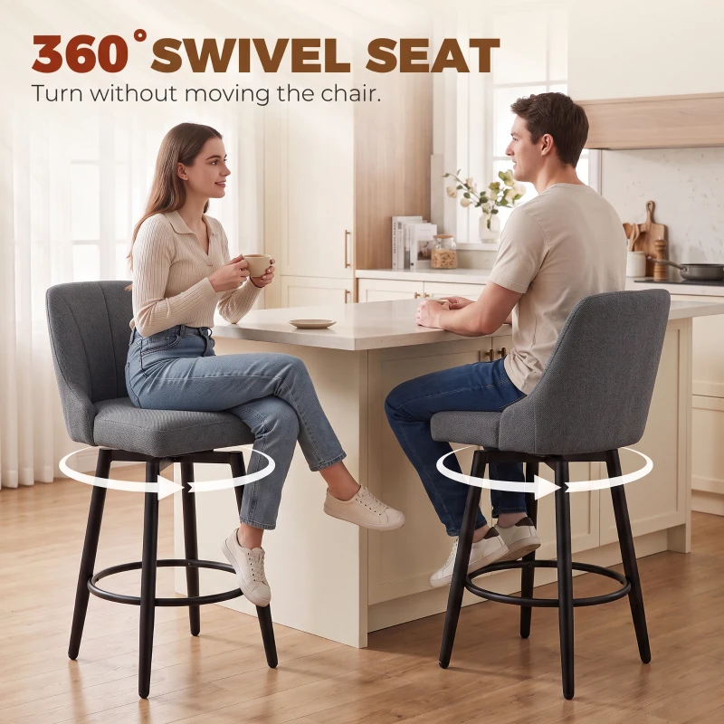 HOMCOM Bar Stools Modern Swivel Counter Height Stools Backrest Set of 2 Dark Grey