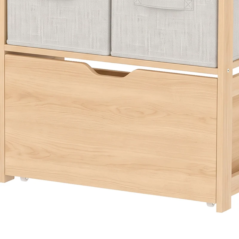 Qaba Wooden Toy Storage Organizer with Rolling Toy Chest, 2 Fabric Drawers, 2 Shelves and 9 Bins for Kids Rooms, Nursery