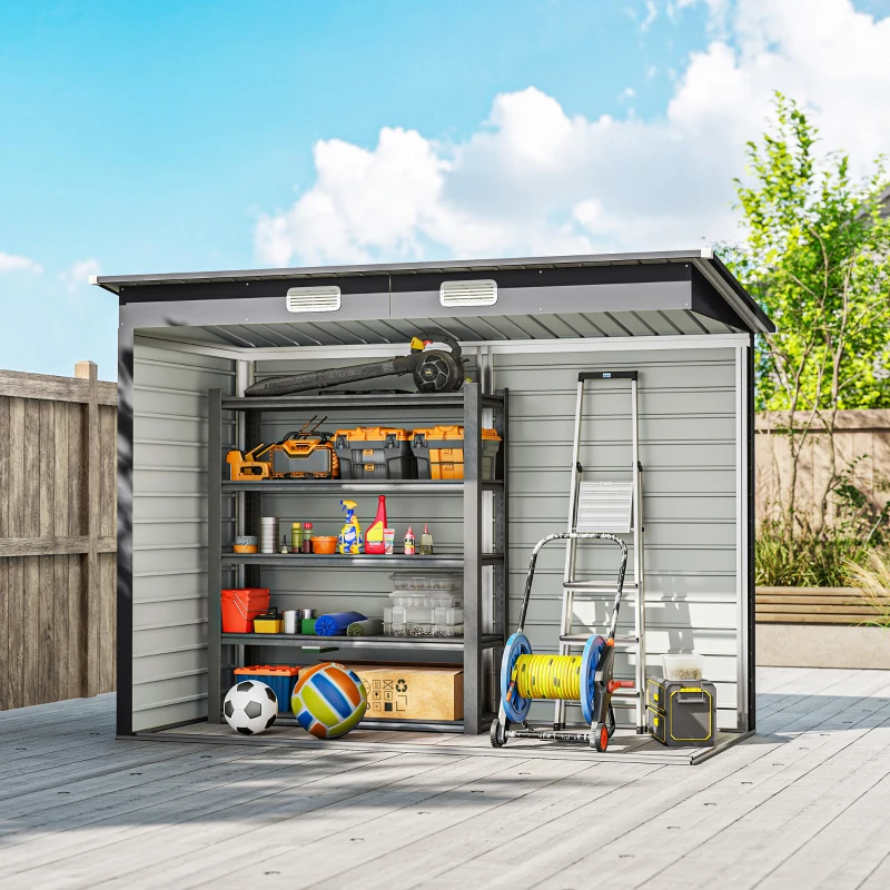 Outsunny 8 x 4FT Galvanized Garden Storage Shed, Metal Outdoor Shed with Double Doors and 2 Vents, Grey