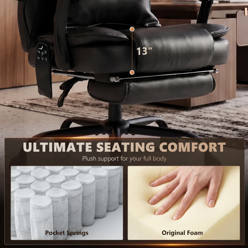 HOMCOM High Back Vibration Massage Office Chair, Heated Reclining PU Leather Computer Chair with Headrest, Black