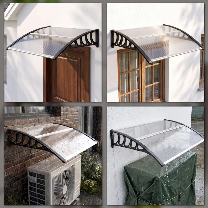 Outsunny Awning Door Canopy, 40.6" x 38" Polycarbonate Front Door Outdoor Patio Cover with Hollow Sheet for UV Protection, Clear
