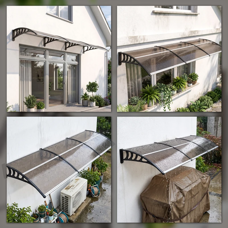 Outsunny Awning Door Canopy, 120" x 40" Polycarbonate Front Door Outdoor Patio Cover for UV Protection, Brown
