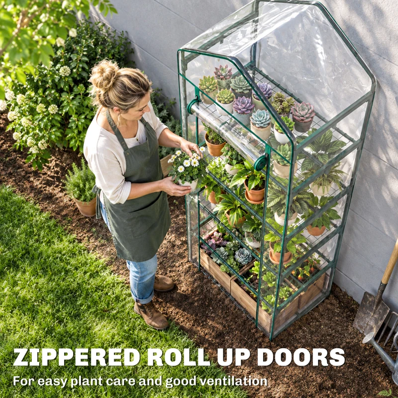 Outsunny 5 Tier Mini Greenhouse, Portable Outdoor Flower Stand with Shelf Clips, Indoor Greenhouse with Steel Frame, Transparent, 27.25" x 19.25" x 76", Clear