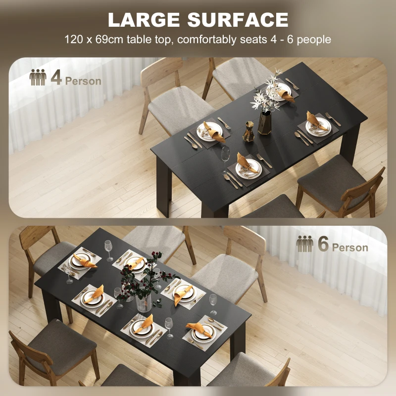 HOMCOM 63" Kitchen Table for 4-6 People, Dining Table with Wood Effect for Dining Room, Black