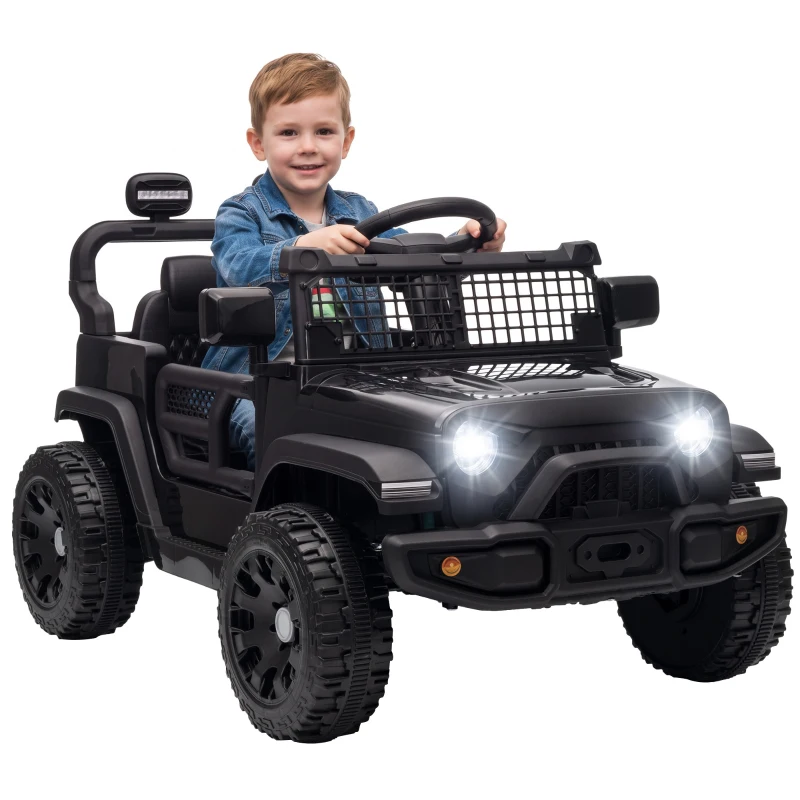 Qaba 12V Electric Car for Kids with Remote, Dual Motors, Rear Suspension, Soft Start, Music, Lights for 3-8 Years, Black