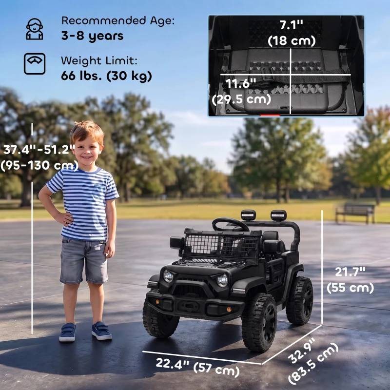 Qaba 12V Electric Car for Kids with Remote, Dual Motors, Rear Suspension, Soft Start, Music, Lights for 3-8 Years, Black