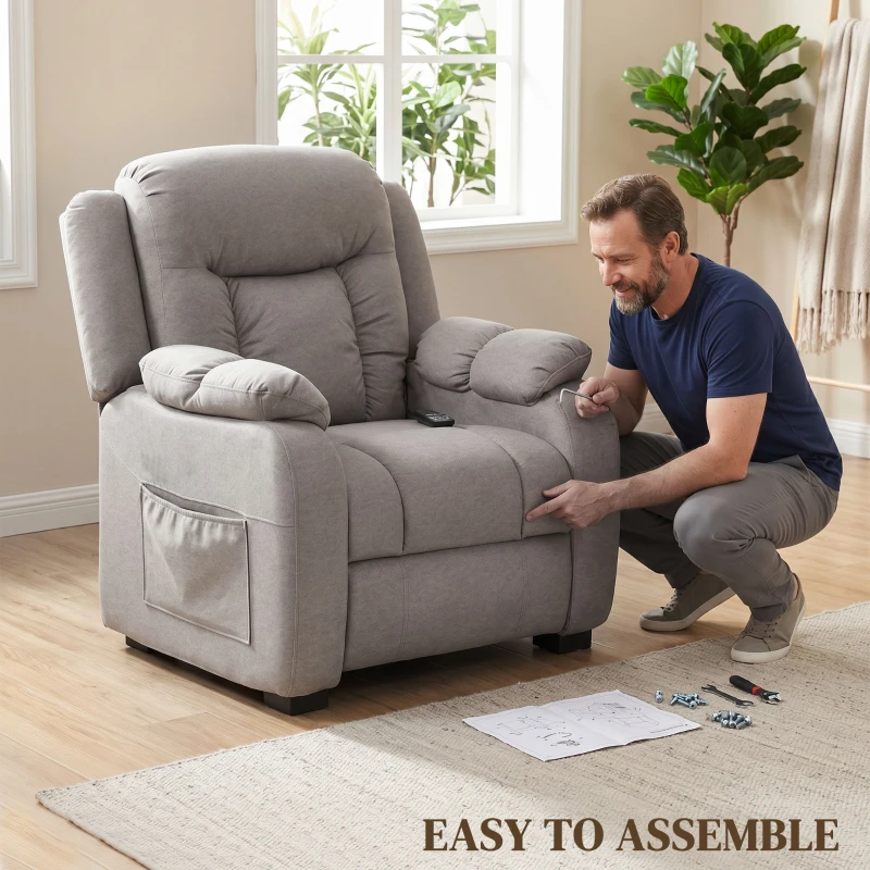 HOMCOM Massage Recliner Chair with Quiet Brushless Motor Pet-Friendly Fabric Power Recliner with 2 Memory Positions Brown