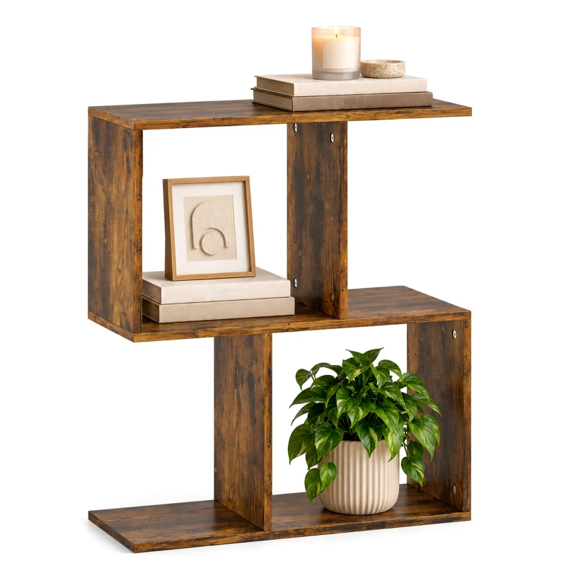 HOMCOM End Table, Narrow Side Table with Storage Shelves, S-Shaped, 3-Tier, 19.7" W x 7.7" D x 22.8" H, Rustic Brown