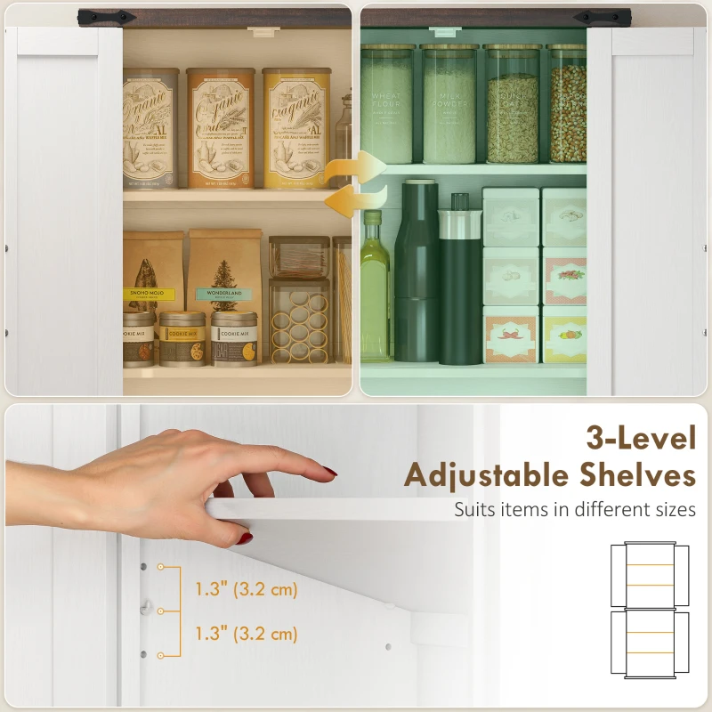 HOMCOM 72" Tall Pantry Cabinet, Farmhouse Freestanding Kitchen Storage Cabinet with Adjustable Shelves for Dining Room, White