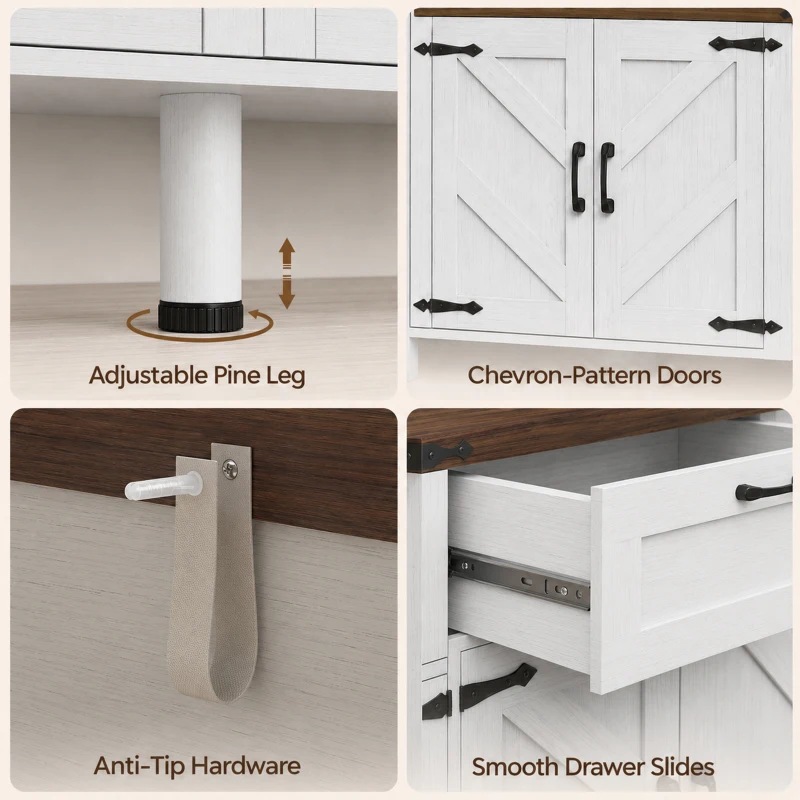 HOMCOM Sideboard Buffet Cabinet with Storage, 55" Large Farmhouse Kitchen Storage Cabinet with 2 Drawers and 4 Doors