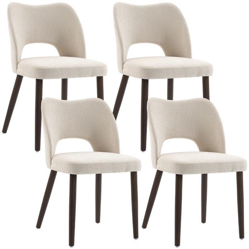 HOMCOM Dining Chairs Set Upholstered Kitchen Chenille Tool Free Assembly Rubberwood Legs, Cream White