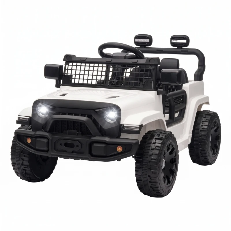 Qaba 12V Electric Car for Kids with Remote, Dual Motors, Rear Suspension, Soft Start, Music, Lights for 3-8 Years, White