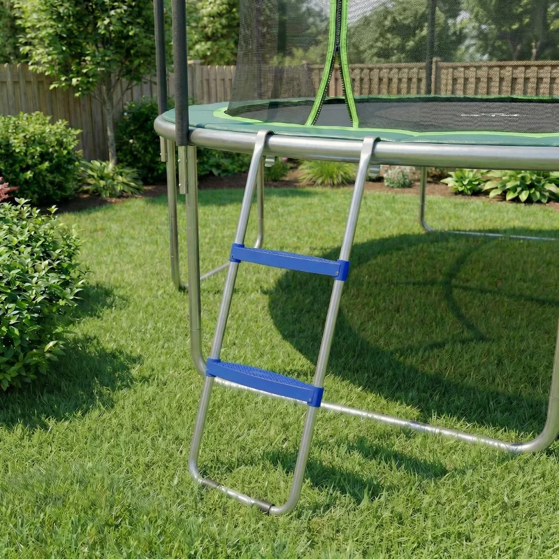 Soozier Trampoline Ladder, 2-Steps with Horizontal Wide Steps, Universal Hook, Galvanized Steel Frame, 330LBS Load Capacity