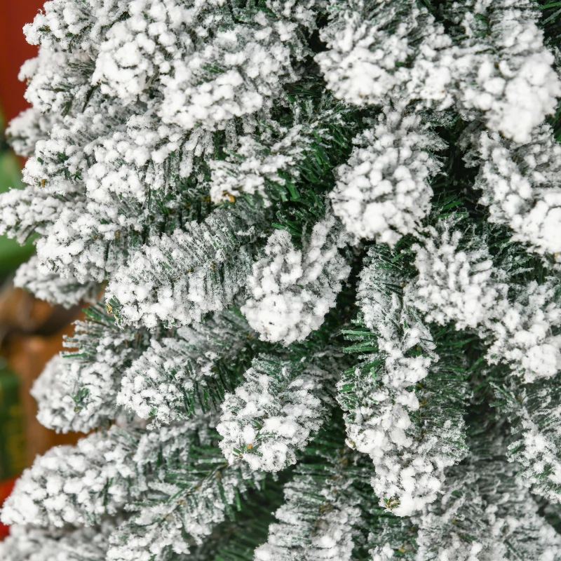 HOMCOM 7' Tall Unlit Slim Pencil Xmas Tree, Snow-Flocked Artificial Christmas Tree with Realistic Branches and 603 Tips, Green