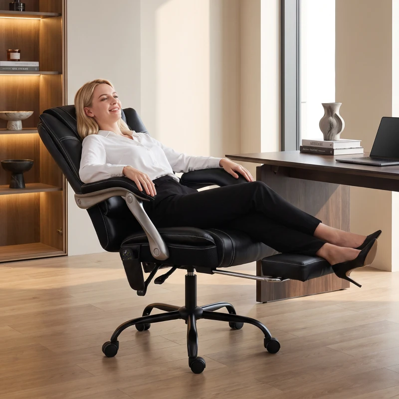 HOMCOM 400lbs Massage Office Chair with Heat, Big and Tall Desk Chair, Lumbar Support, Reclining, Footrest, Black