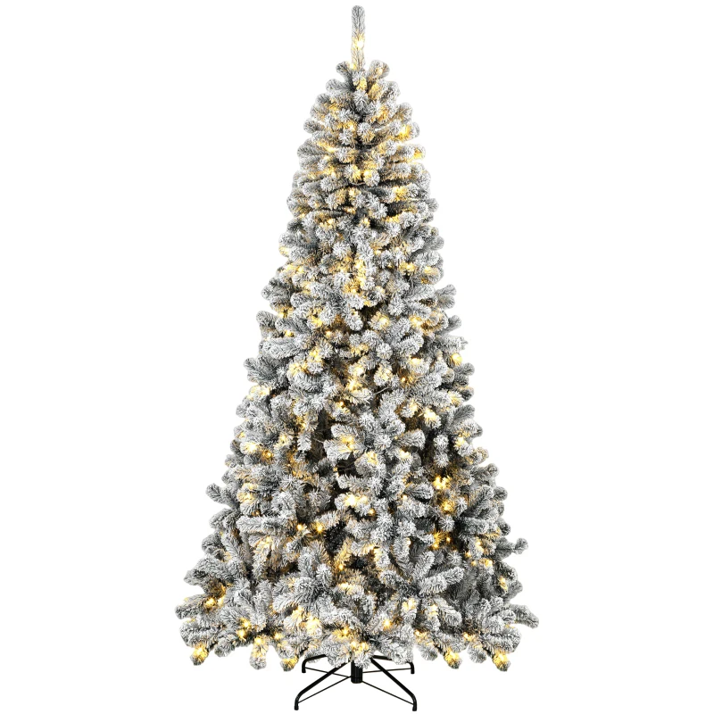 HOMCOM 7.5ft Flocked Prelit Christmas Tree, Northern Pine, Artificial Xmas Tree with Curved Tips, LEDs