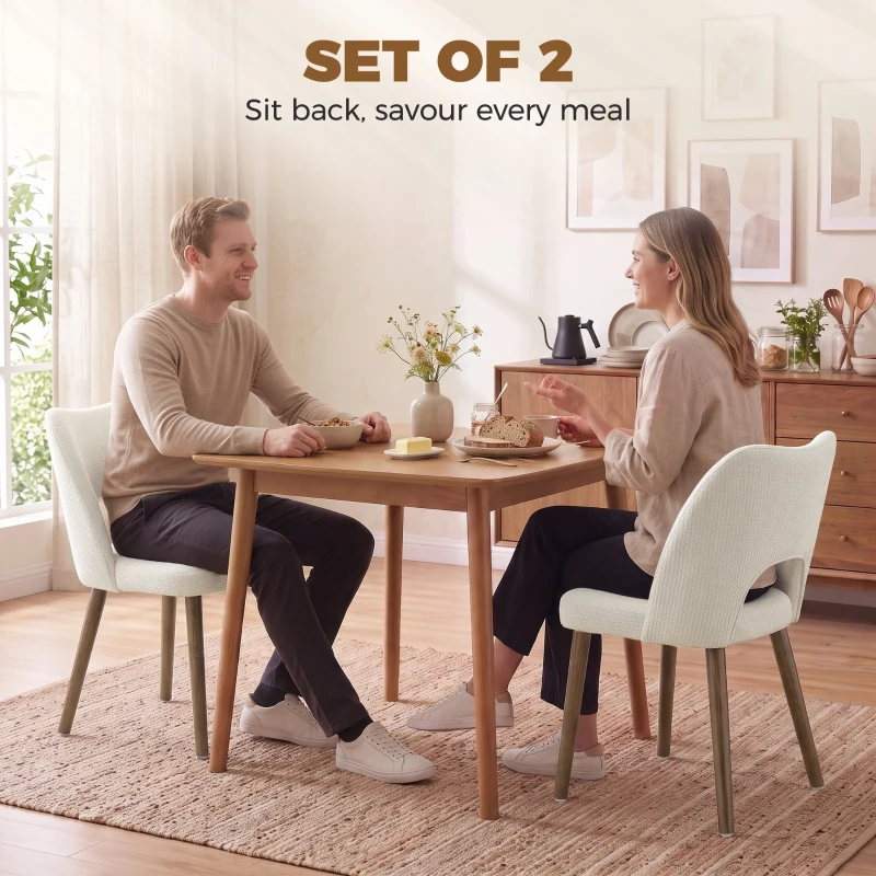 HOMCOM Dining Chairs Set Upholstered Kitchen Chenille Tool Free Assembly Rubberwood Legs, Cream White
