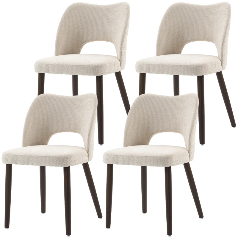 HOMCOM Dining Chairs Set Upholstered Kitchen Chenille Tool Free Assembly Rubberwood Legs, Cream White
