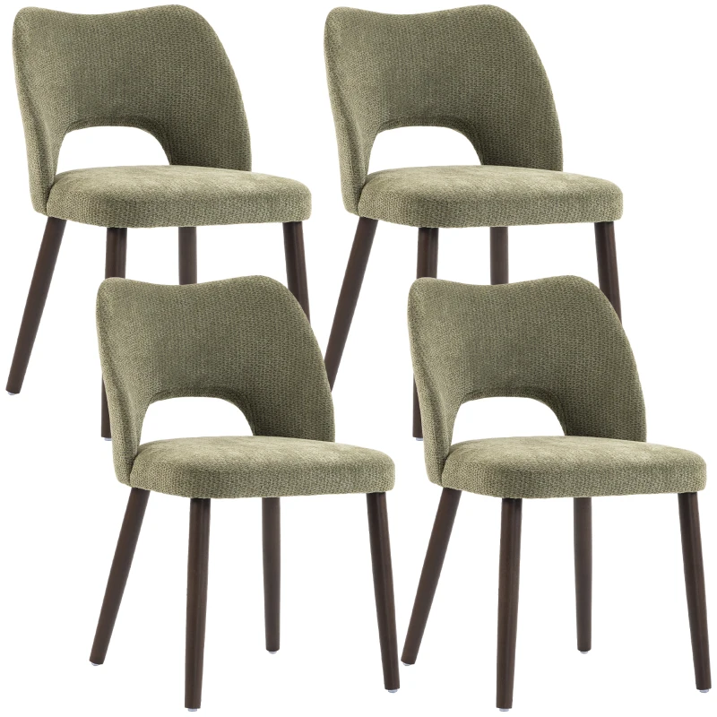 HOMCOM Dining Chairs Set Upholstered Kitchen Chenille Tool Free Assembly Rubberwood Legs, Green