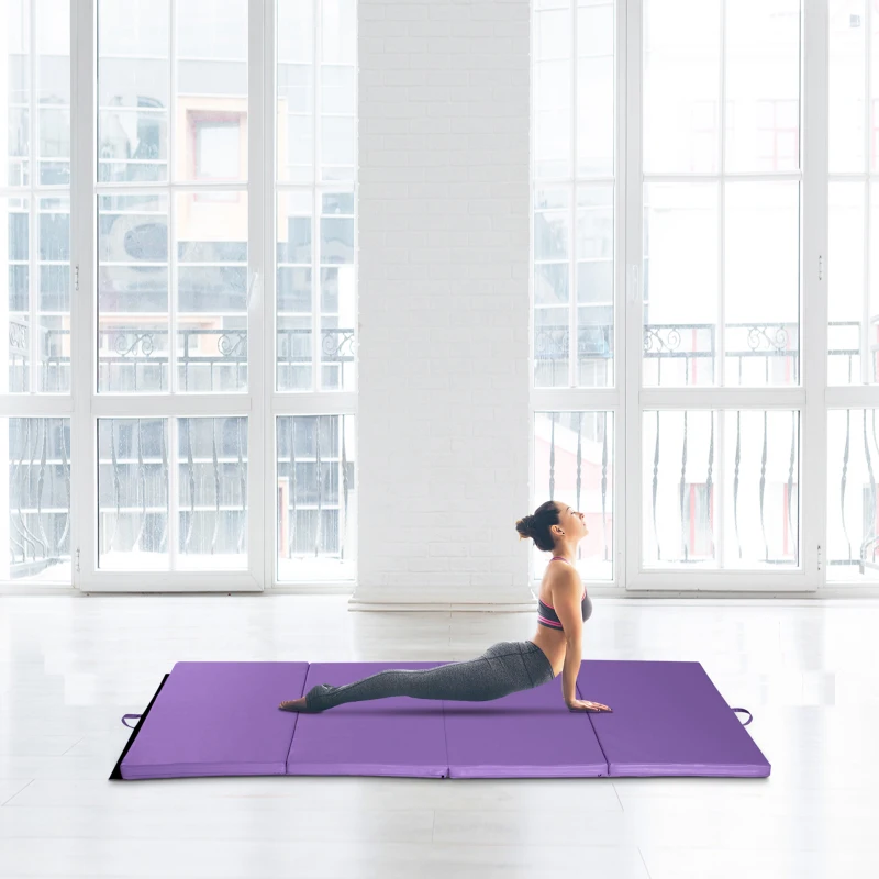 Soozier 4'x8'x2' Folding Gymnastics Tumbling Mat, Exercise Mat with Carrying Handles for Yoga, MMA, Martial Arts, Purple