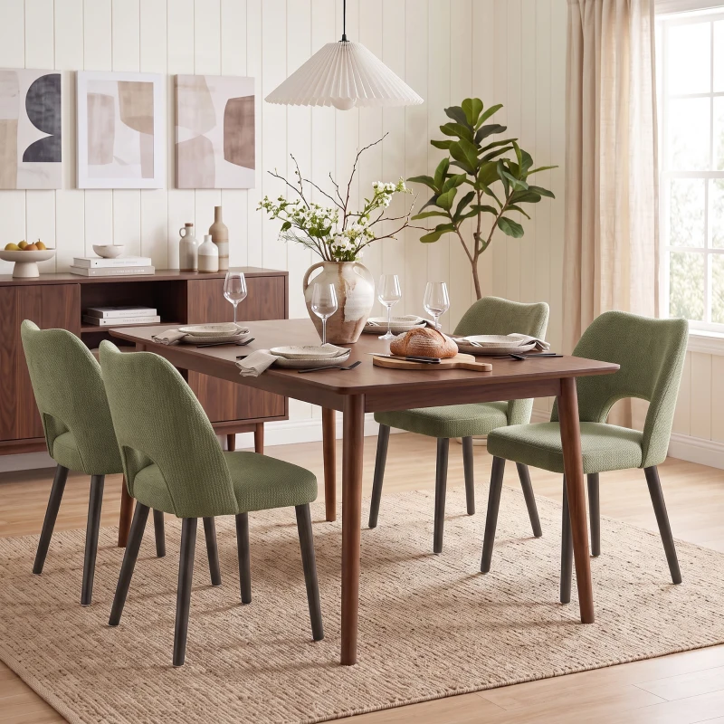 HOMCOM Dining Chairs Set Upholstered Kitchen Chenille Tool Free Assembly Rubberwood Legs, Green