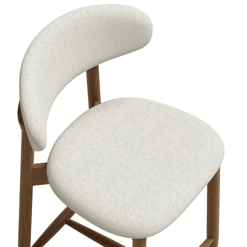 HOMCOM Bar Stools Mid-Century Curved Back Counter Height Stools Set of 2, Cream White
