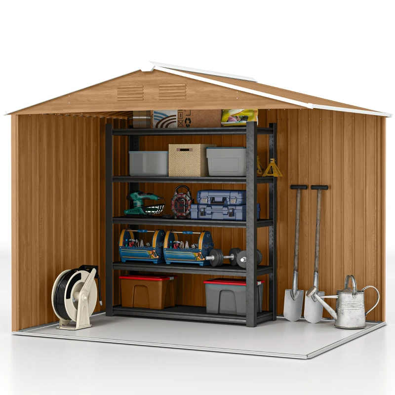 Outsunny 8' x 6' Outdoor Storage Shed, Metal Garden Tool Storage House with Lockable Sliding Doors and Vents for Backyard Patio Lawn, Dark Brown