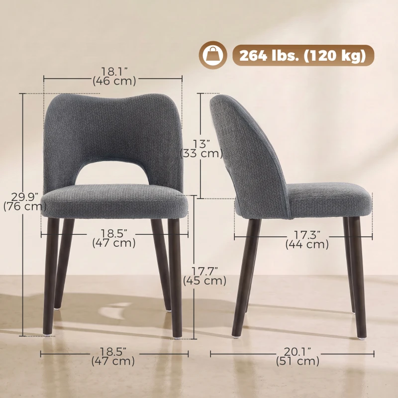 HOMCOM Dining Chairs Set Upholstered Kitchen Chenille Tool Free Assembly Rubberwood Legs, Dark Grey