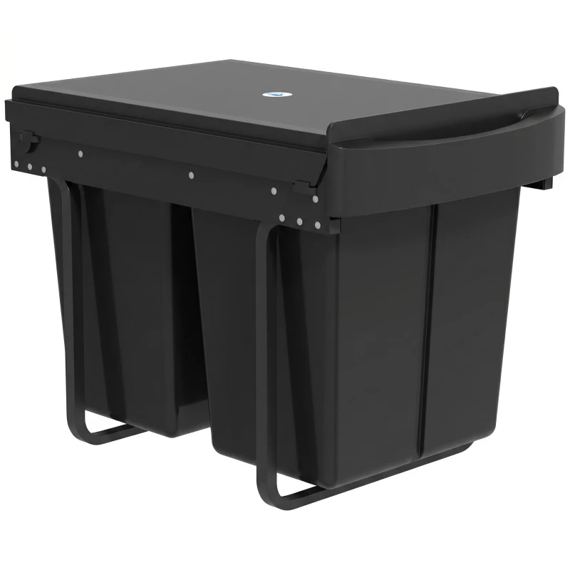 HOMCOM Pull Out Trash Can Under Cabinet, 10.6 Gallon (40L) Slide Out Garbage Can with 2 Removable Compartments, Black