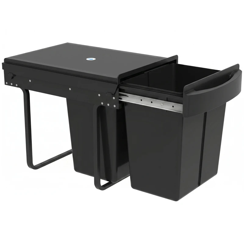 HOMCOM Pull Out Trash Can Under Cabinet, 10.6 Gallon (40L) Slide Out Garbage Can with 2 Removable Compartments, Black