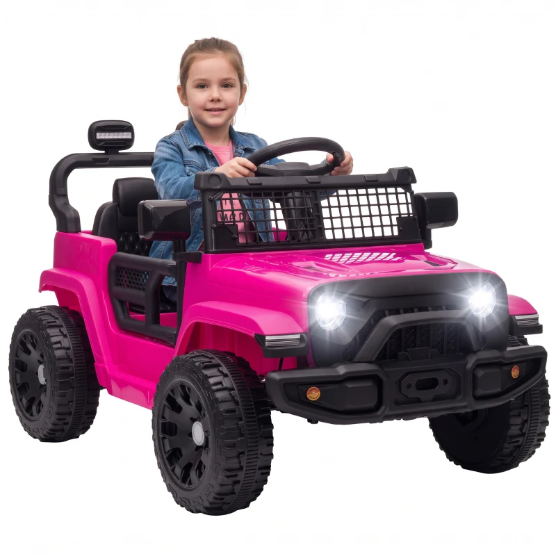 Qaba 12V Electric Car for Kids with Remote, Dual Motors, Rear Suspension, Soft Start, Music, Lights for 3-8 Years, Pink