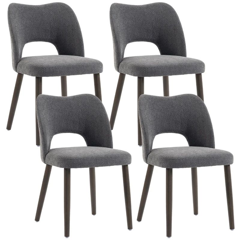 HOMCOM Dining Chairs Set Upholstered Kitchen Chenille Tool Free Assembly Rubberwood Legs, Dark Grey