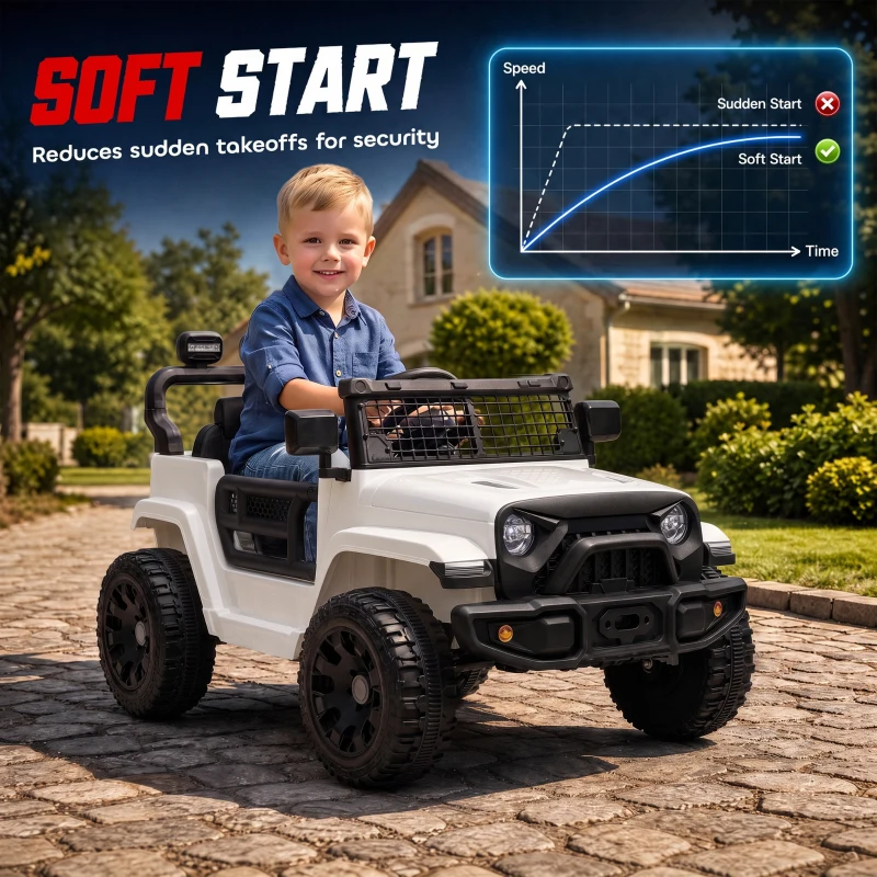 Qaba 12V Electric Car for Kids with Remote, Dual Motors, Rear Suspension, Soft Start, Music, Lights for 3-8 Years, White