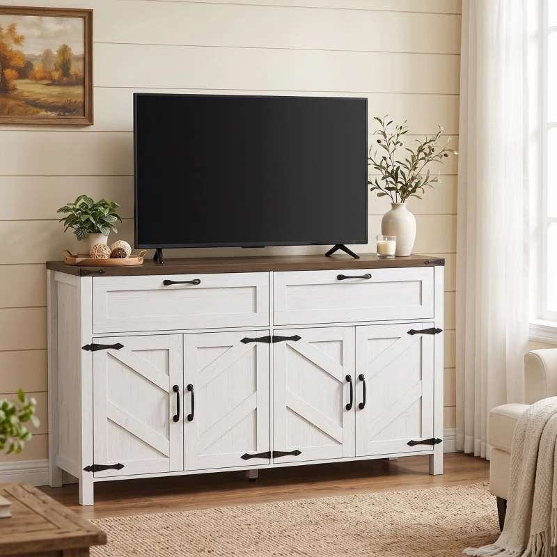 HOMCOM Sideboard Buffet Cabinet with Storage, 55" Large Farmhouse Kitchen Storage Cabinet with 2 Drawers and 4 Doors