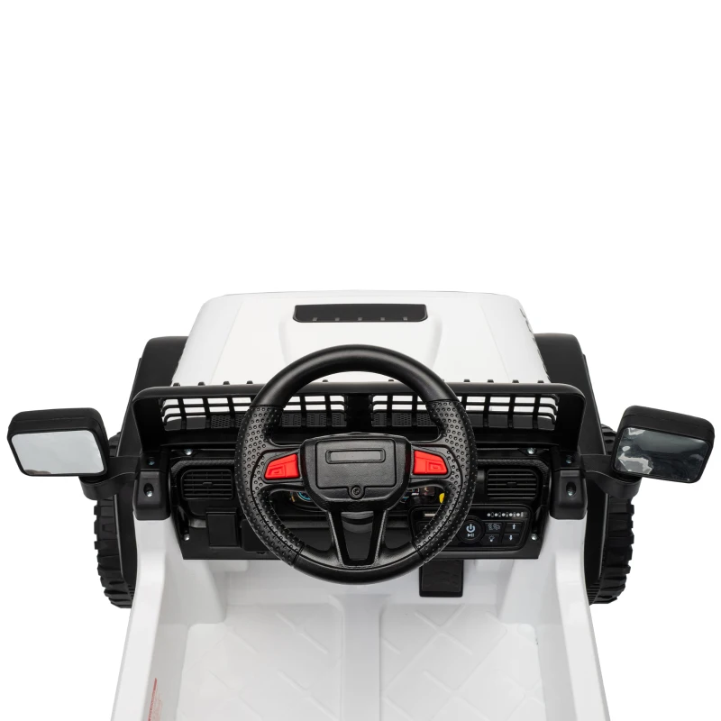 Qaba 12V Ride on Truck Car with Remote, Soft Start, 4-Wheel Suspension, Safety Belt, Lights, USB Music for Ages 2-4, White