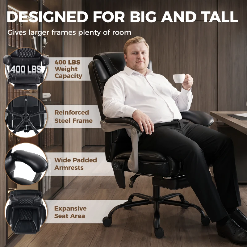 HOMCOM 400lbs Massage Office Chair with Heat, Big and Tall Desk Chair, Lumbar Support, Reclining, Footrest, Black