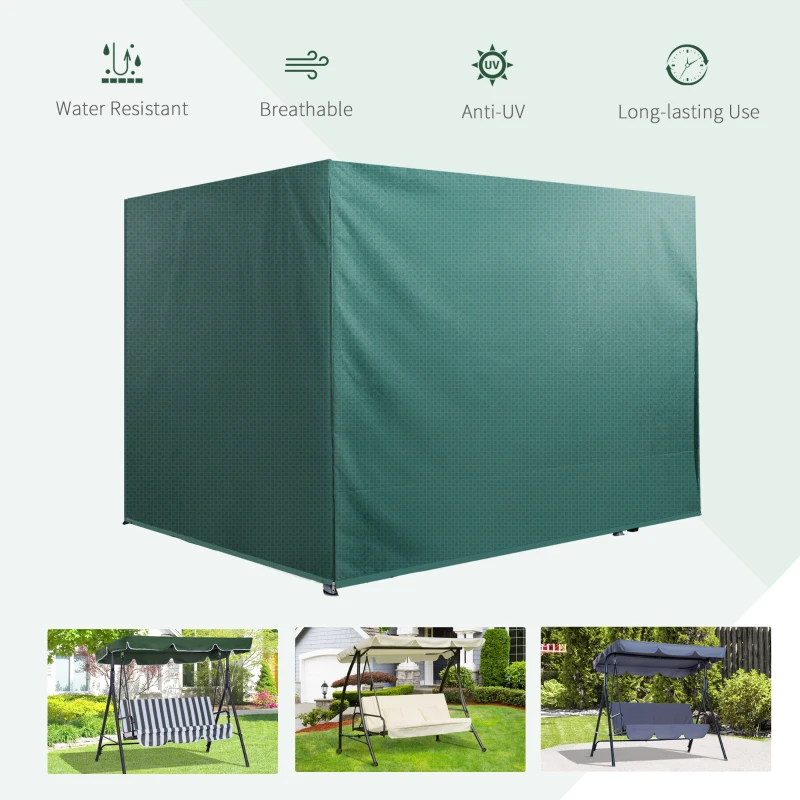 Outsunny 3-Seater Patio Swing Cover, Outdoor Garden Furniture Protection Hammock Glider Cover, Waterproof Dustproof Windproof, 85" x 61" x 59", Dark Green
