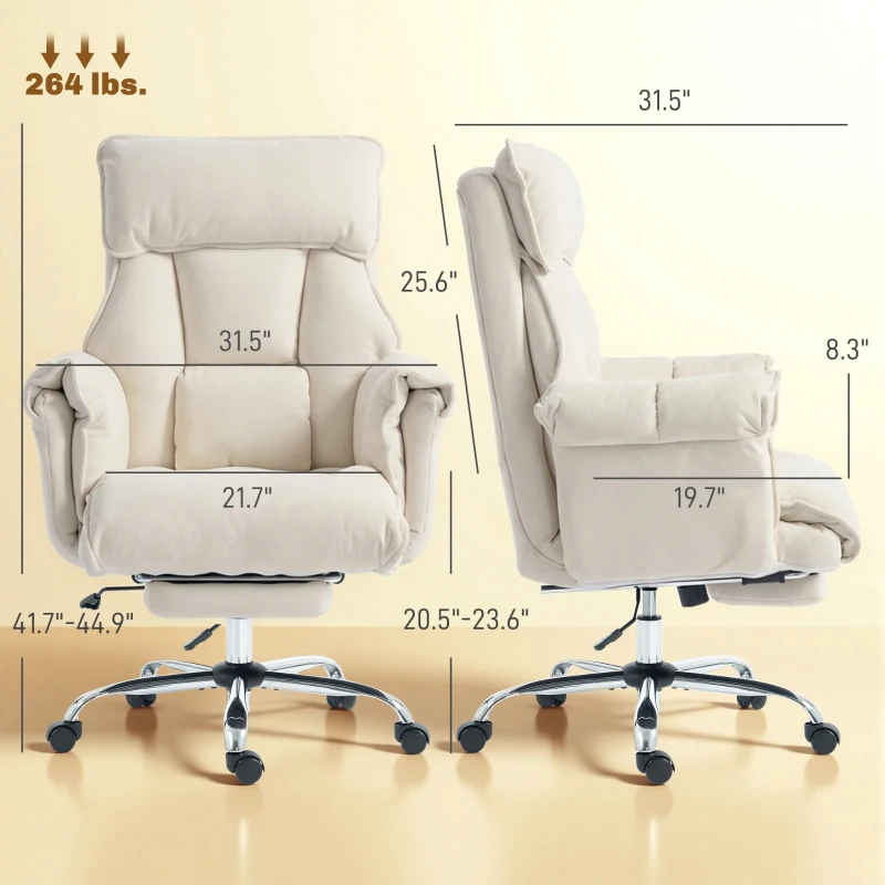 HOMCOM Executive Office Chair, Reclining Computer Chair with Footrest, High Back, Headrest, Adjustable Height, Cream White