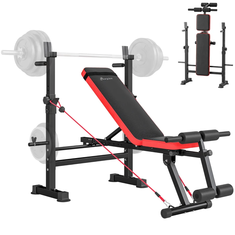 Soozier 924LBS Adjustable Weight Bench with Bench Press Rack, Dip Station, Flat & Incline Design for Home Gym Strength Training